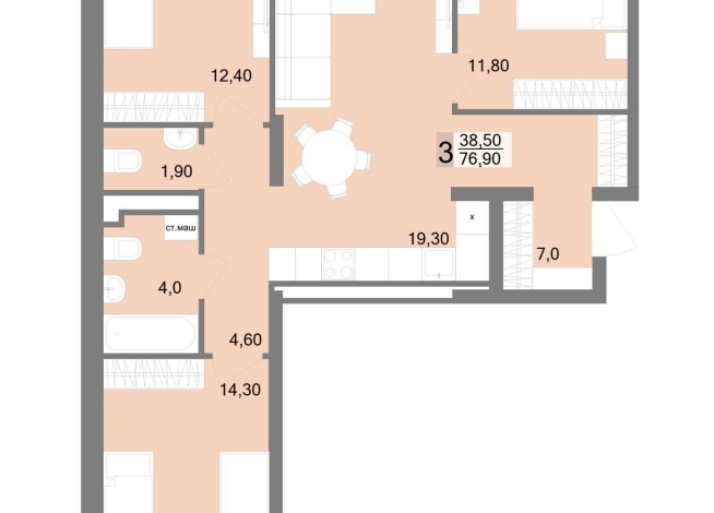 76.90 м² | 9 - 22 эт.