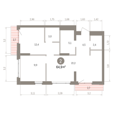 64.00 м² | 2 - 16 эт. 00