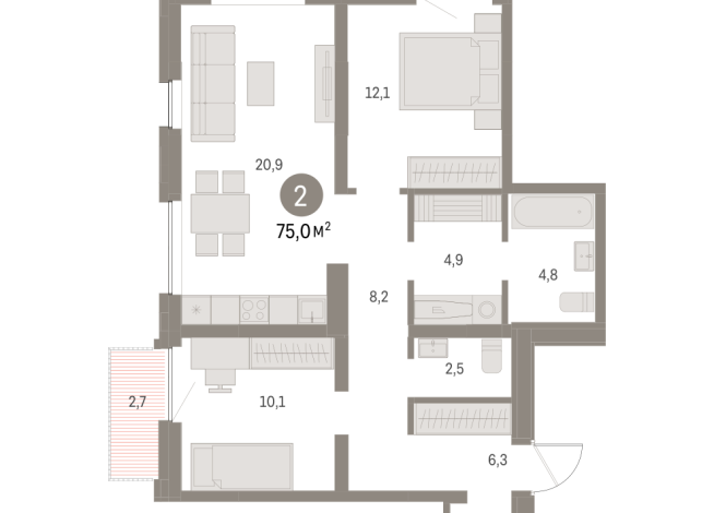 74.00 м² | 2 - 16 эт.