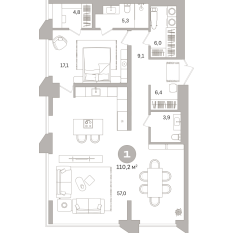 110.00 м² | 5 - 25 эт. 00