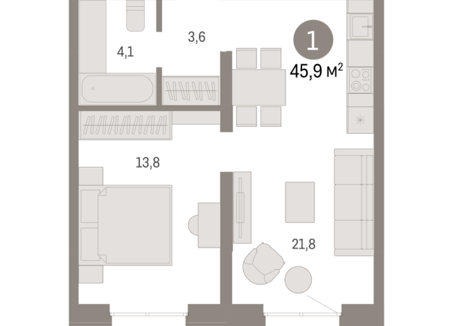 45.00 м² | 6 - 7 эт.