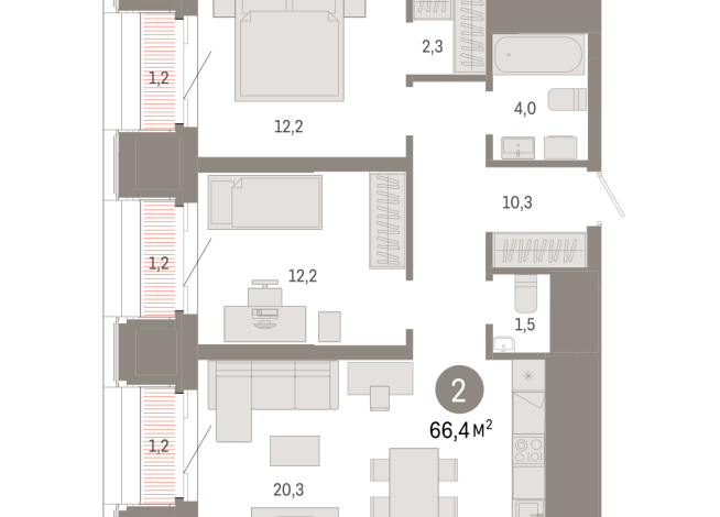 66.00 м² | 23 - 24 эт.