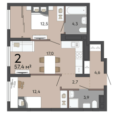 57.40 м² | 4 - 23 эт. 00