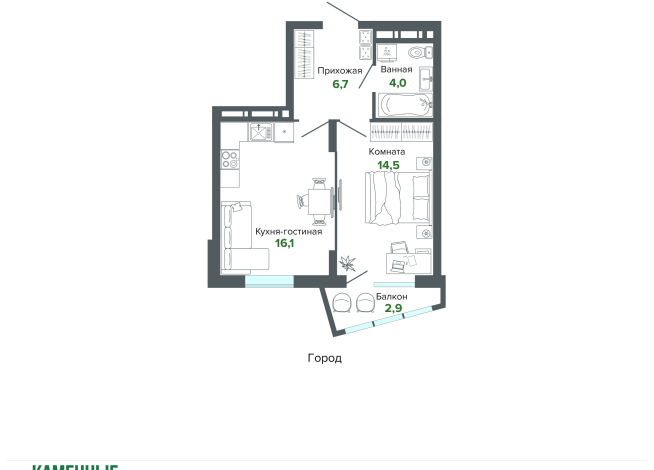 44.17 м² | 23 - 25 эт.