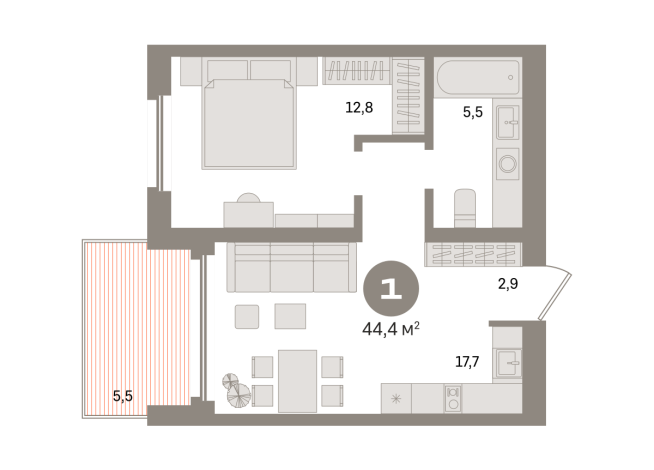 44.00 м² | 18 - 24 эт.