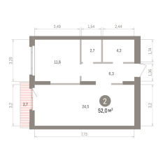 52.00 м² | 9 - 16 эт. 00