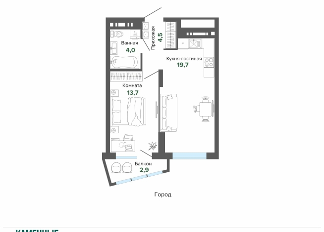 44.70 м² | 14 - 25 эт.