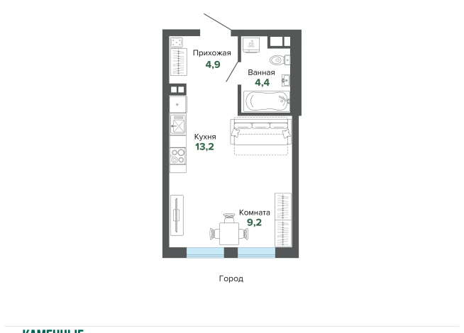 31.60 м² | 2 - 25 эт.