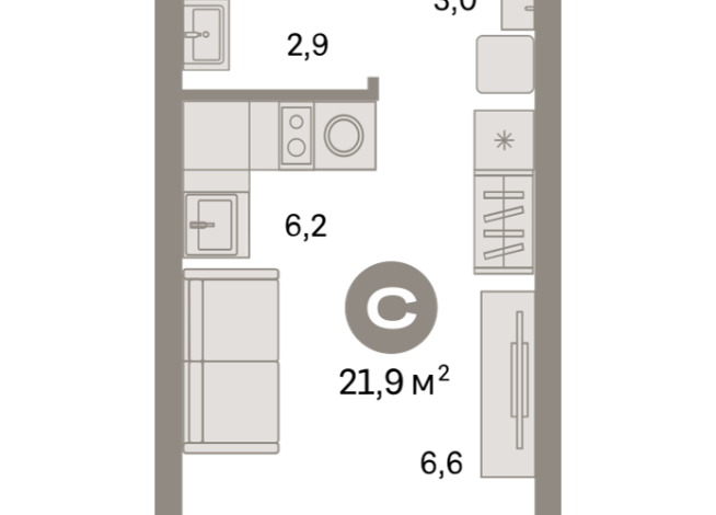 21.00 м² | 3 - 9 эт.