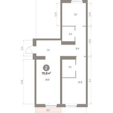 70.00 м² | 5 - 9 эт. 00