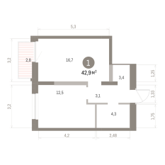 42.00 м² | 6 - 16 эт. 00