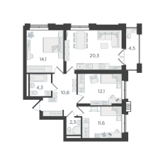 3-к квартира | 77.71 м² | 10 - 26 эт. 10