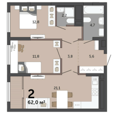 62.00 м² | 7 - 23 эт. 00