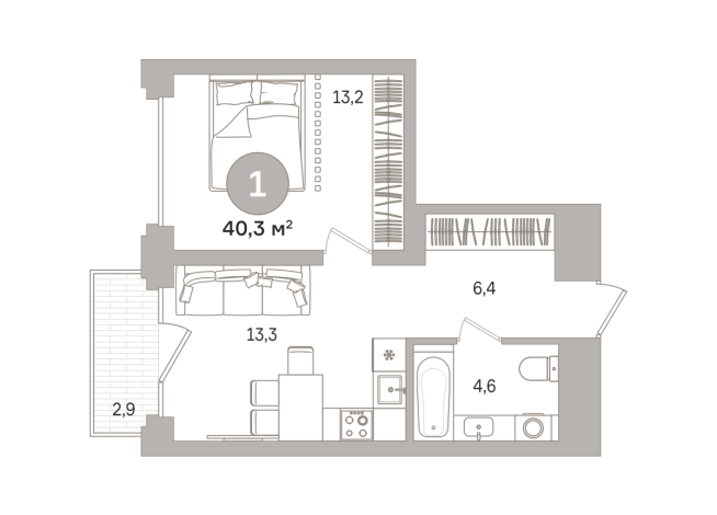 40.00 м² | 8 - 17 эт.