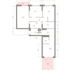 95.00 м² | 2 - 7 эт. 00