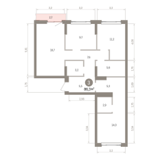 86.00 м² | 3 - 7 эт. 00