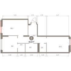 65.00 м² | 3 - 8 эт. 00