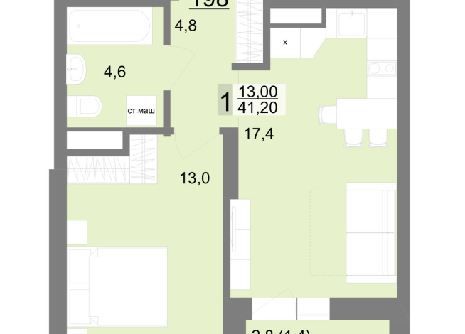 41.00 м² | 23 - 26 эт.