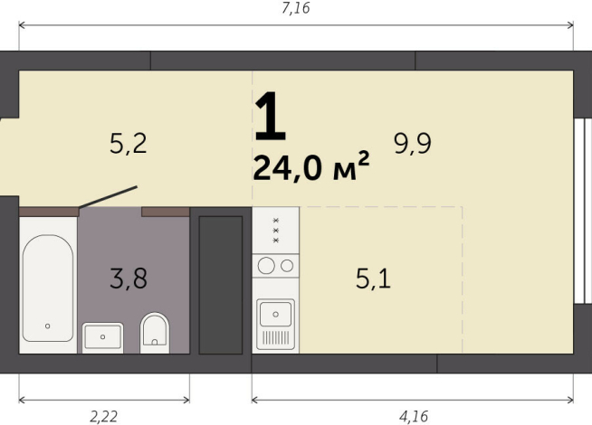 24.00 м² | 19 - 32 эт.