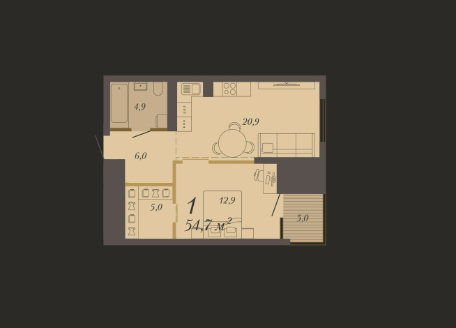 54.70 м² | 5 - 8 эт.