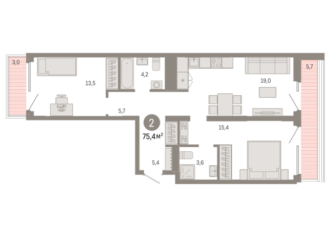 75.00 м² | 6 - 8 эт.