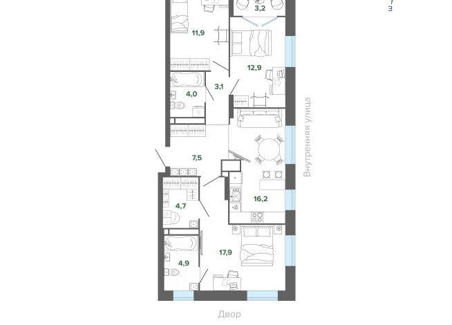 86.31 м² | 18 - 25 эт.