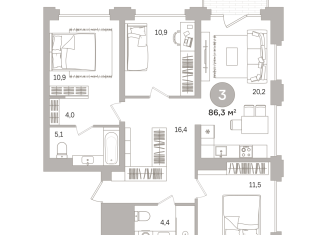86.00 м² | 5 - 17 эт.