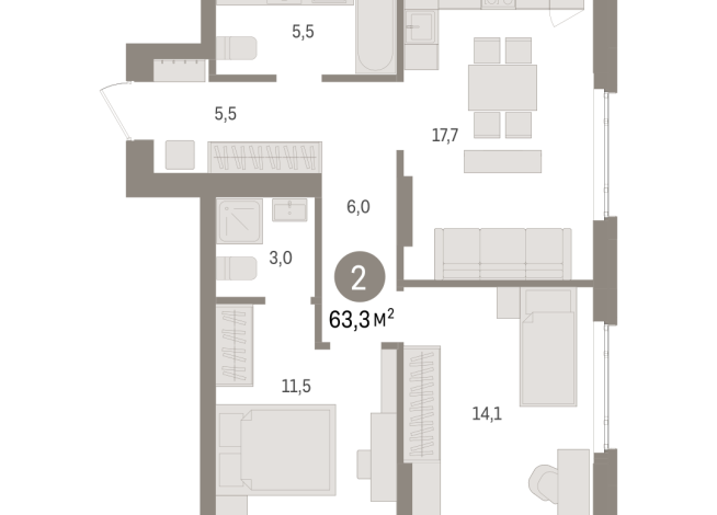 63.00 м² | 2 - 16 эт.
