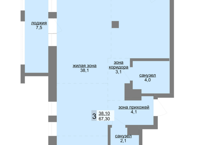 69.00 м² | 18 - 30 эт.