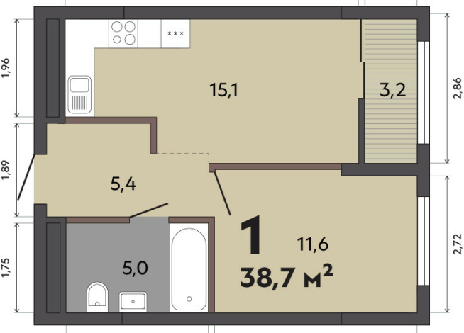 38.70 м² | 3 - 31 эт.