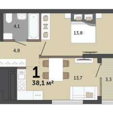 38.10 м² | 17 - 23 эт. 00