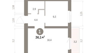 36.00 м² | 6 - 9 эт.