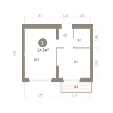 34.00 м² | 9 - 9 эт. 00