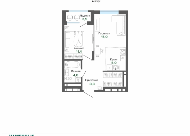46.63 м² | 16 - 25 эт.