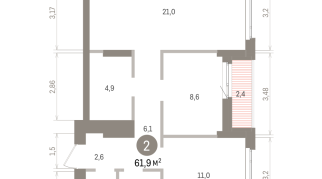 61.00 м² | 13 - 16 эт.
