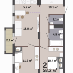 58.20 м² | 4 - 19 эт. 00