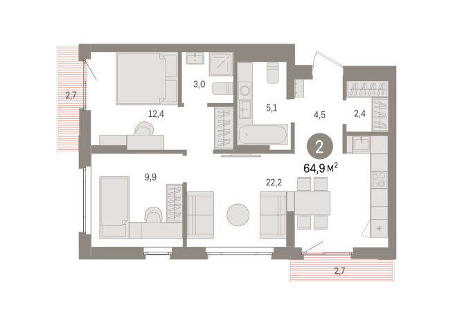 64.00 м² | 12 - 16 эт.