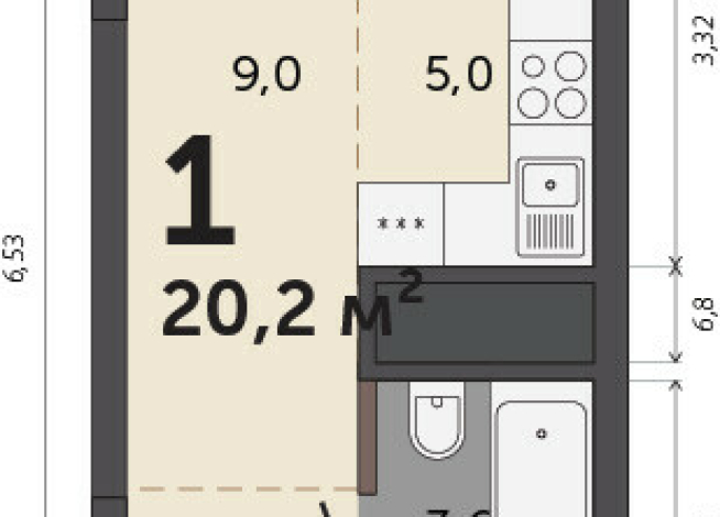 20.20 м² | 30 - 30 эт.