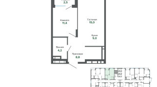 46.91 м² | 12 - 25 эт.