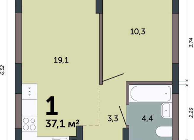37.10 м² | 1 - 15 эт.
