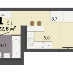 22.80 м² | 27 - 32 эт. 00