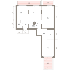 100.00 м² | 2 - 7 эт. 00