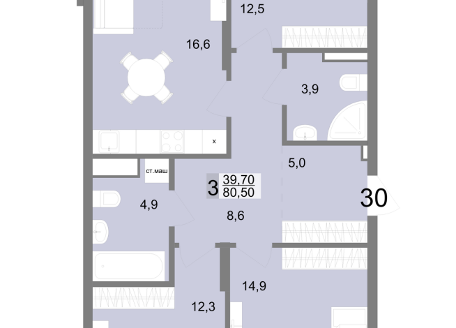 80.50 м² | 7 - 25 эт.