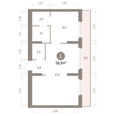 56.00 м² | 7 - 7 эт. 00
