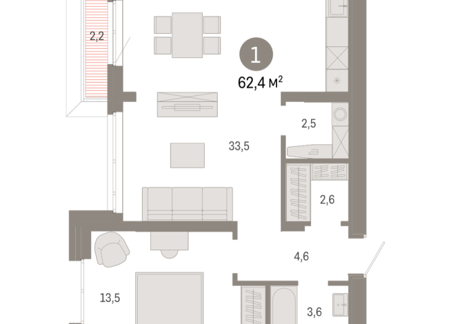 62.00 м² | 8 - 9 эт.