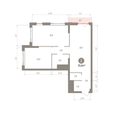 70.00 м² | 21 - 25 эт. 00