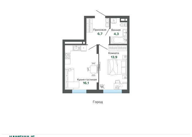 41.05 м² | 7 - 25 эт.
