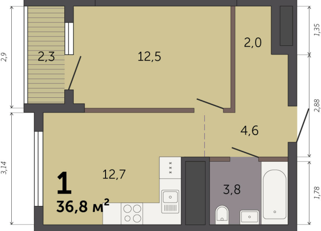 36.80 м² | 22 - 32 эт.