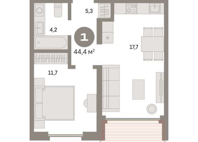 44.00 м² | 18 - 24 эт.