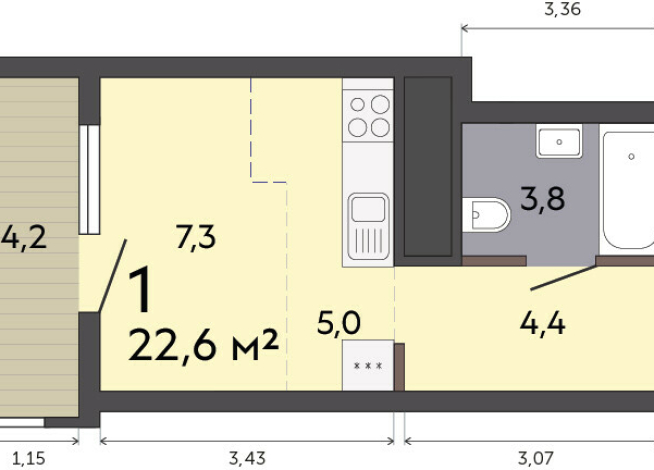 22.60 м² | 8 - 19 эт.